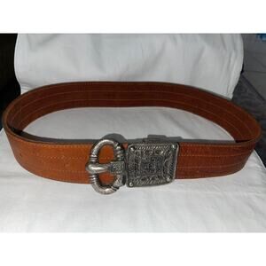 Joseph Abboud Genuine Leather Belt Brown Western Style Silver Buckle Size 34 (S)